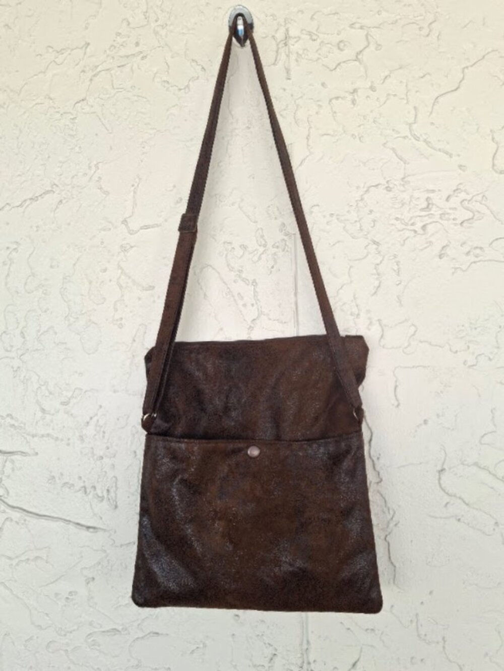 Cheri Demeter Handmade Brown Slouchy Foldover Crossbody Distressed Tree Charm